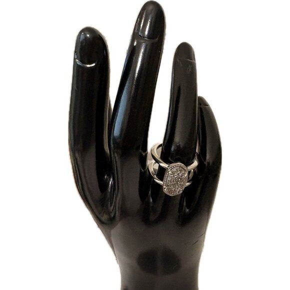 Kendra Scott Silver Rodium Plated Platinum Drusy Oval & Open Elyse Ring-Size-6 - Picture 2 of 7